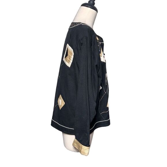 Yak Magik Beaded Appliquéd Jacket Black & Tan Size M - Picture 3 of 5
